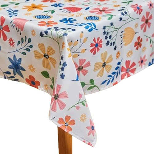 ESSEX - Tischdecke 110 x 160 cm, Tischdecken aus Strapazierfähigem Stoff, Hochwertige Tischtuch, Table Cloth Mehrfachen Gebrauch, Einfache Pflege - Flower BOM Rot