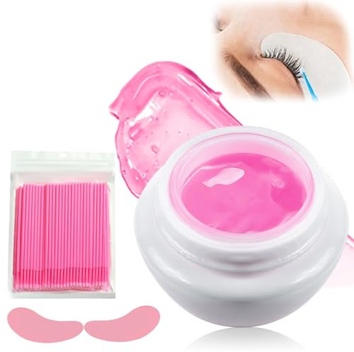 Crème Retrait Colle pour Extensions de Cils,Remover Cils Extension,Lash Remover Crème Démaquillante Livré Avec 100 Baguettes a Cils et 1 Paire de Masques pour Les Yeux en Silicone(Rose)