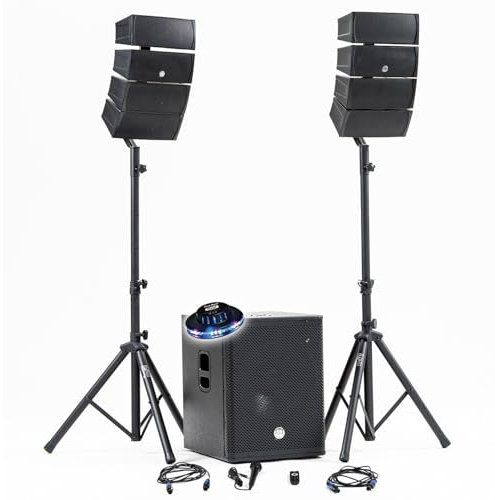 Pack Sono DJ 1200W complet BM Bmsonic BMS-15-ARRAY-BT Enceintes satellites SUB 38cm USB/Bluetooth, Supports Câbles, Jeu de lumière