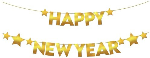 Happy New Year Girlande Gold, Glitzer Silvester Deko 2025 Girlande Banner, Happy New Year Deko,Neujahr Silvesterdeko, Neujahr Deko Girlanden für Silvester Dekoration, 2025 Silvester Party Deko Zubehör