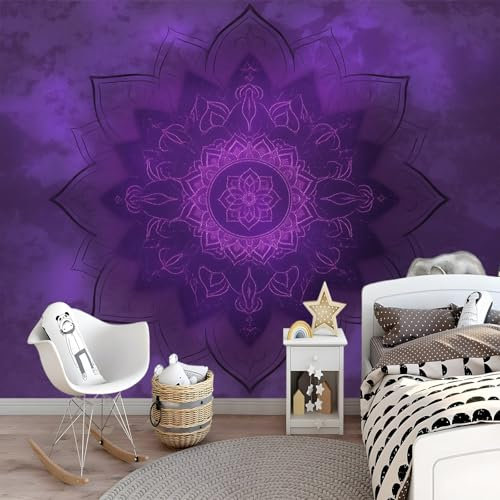 Fototapete 350 x 256 cm moderne Wandbild Wand Mülltextur im Mandala-Stil Wohnzimmer Schlafzimmer Wandtapete Vlies Tapete UV-Beständig Geruchsfrei Montagefertig Lila