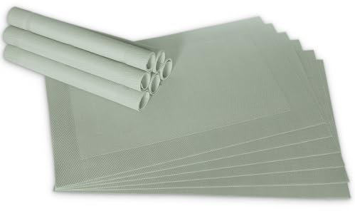 Moderne Tischsets in Pastell-grün im 12er Set - Abwaschbare Platzsets als rechteckige Tischuntersetzer - Gewebtes Platzdeckchen als Tischunterlage für Esstisch Wohnzimmer Tisch-Deko