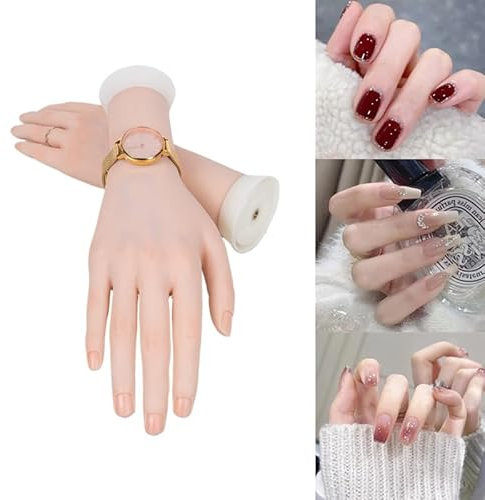 Practice Hand for Acrylic Nails - Simulated Nail Practice Hand with Replaceable Nail Tips Set - Removable Nail Hand Practice Model for Manicure Nail Art
