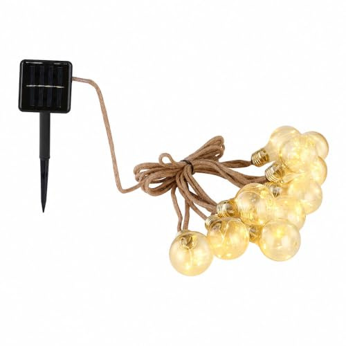 LED Solar Lichterkette Aussen 10x Glühbirnen Lichterkette Außen Solar Balkon Deko, Hanfseil, LED 3 Watt warmweiß, L 570 cm, Garten