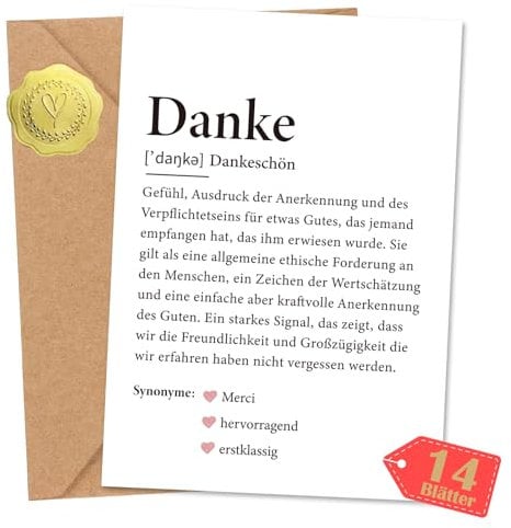 Sugeru 14 PCS Dankeskarten im Set - Inklusive Umschlägen und Aufklebern - Karte Danke um Dankbarkeit Auszudrücken - Eine Dankeskarte für Kollegen, Familie, Freunde und Lehrer Eignet (Ⅴ)