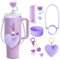 XPHZZL Stanley Cup Accessories Set, 8PCS Decor, Includes Splash Cover, Coaster, Straw Cover, Water Bottle Handle Strap, Charms for 40oz and 30oz Tumbler - Purple