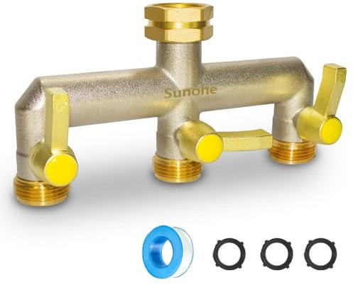 SUNOHE Répartiteur de tuyau d'arrosage 3 voies en laiton nickelé avec poignée en métal allongée, raccord 3/4 (19 mm)
