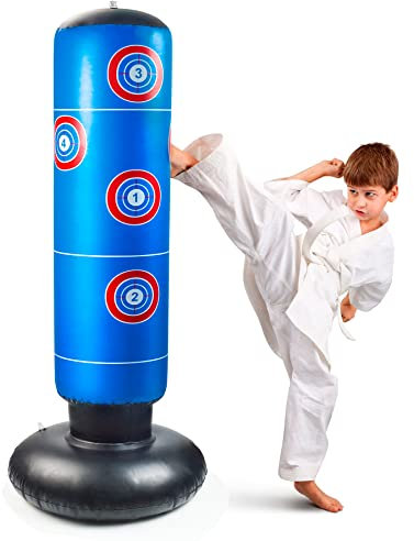 stochastic box Sac de boxe sur pied pour enfants - 160 cm - Sac de frappe gonflable sur pied pour la pratique du karaté, du taekwondo, de la boxe anti-stress pour garçon et fille