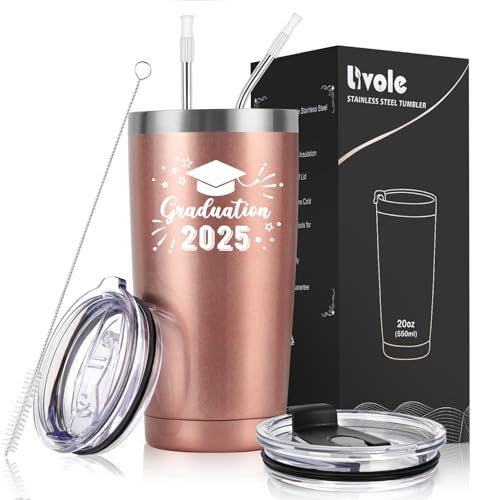Livole Novelty Graduation Gifts for Her, Girls, Women, Sister, Daughter Graduation 2025 Mugs Presents, Congratulations Gifts for Students, 20oz Insulated Wine Tumbler, 600ml Coffee Travel Mug