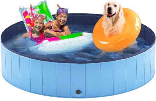 Taeku Piscina Perros Grandes, Baño Portátil Piscina para Perros PVC Plegable para Perros Resistente Bañera para Perros Interior Exterior (160 x 30 cm Azul)