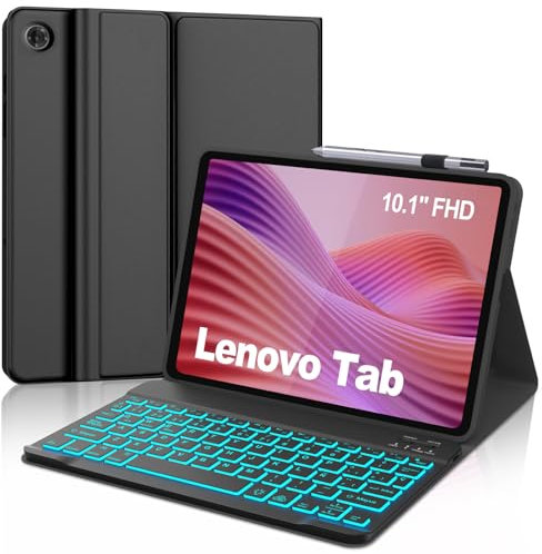 SENGBIRCH Funda con Teclado para Lenovo Tab 10.1 2025, Español Ñ Slim Teclado, Bluetooth Magnético Desmontable Retroiluminación Keyboard para Lenovo Tab 10.1 Pulgada 2025 TB-311FU, Negro