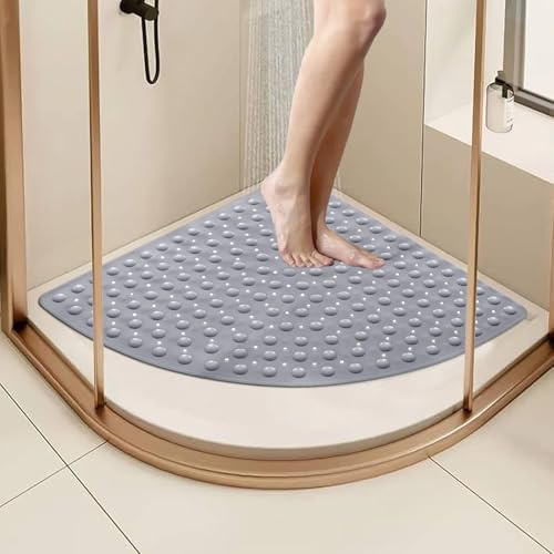 Stowetry 65 x 65 cm Corner Shower Mat Non Slip Anti Mould (Grey Smooth)