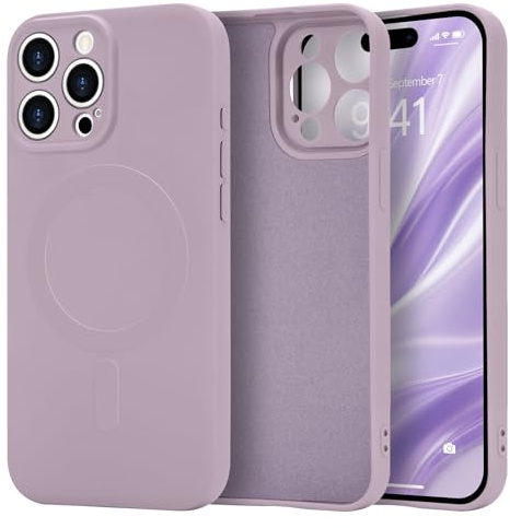 Urarssa Magnetic Case for iPhone 15 Pro, Liquid Silicone, Light Purple | Compatible with Magsafe, Premium Gel Rubber Silky-Soft Touch Phone Case, Anti-Scratch Shockproof Drop Protective Phone Cover