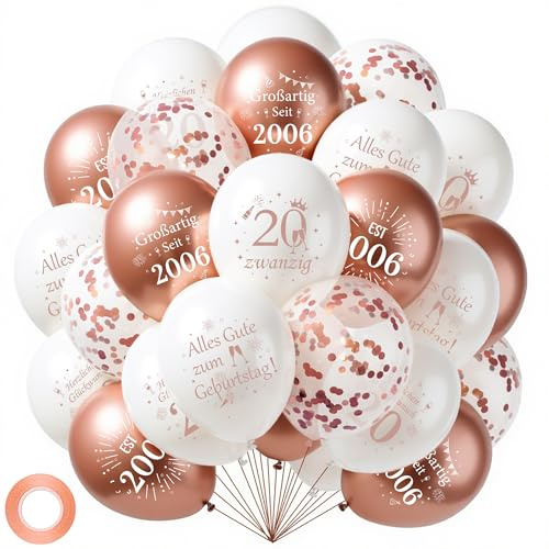 Tasoraor Deko 20. Geburtstag Luftballons Set - 42 Stück 20 Geburtstagsdeko Rosegold Ballons 12 Zoll, Latexballons für 20 Jahre Frauen Geburtstagsfeier Dekoration