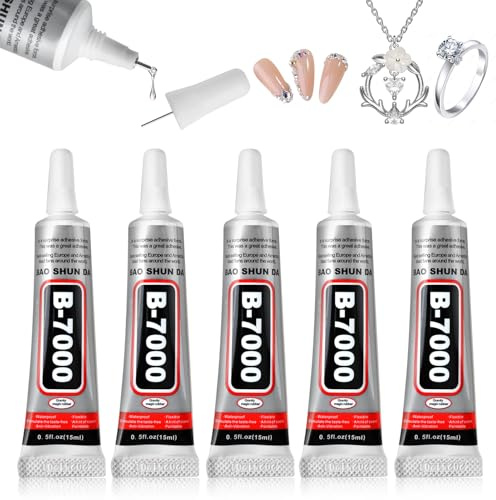 B7000 Glue, Jewellery Glue for Rhinestone Metal Stone Wood Fabric Clothing Shoes Mobile Phones Clear Adhesive, Multi-Purpose Adhesive for DIY, Crafts, Jewellery Making, Repairs (5 * 15ML, 0.5oz)