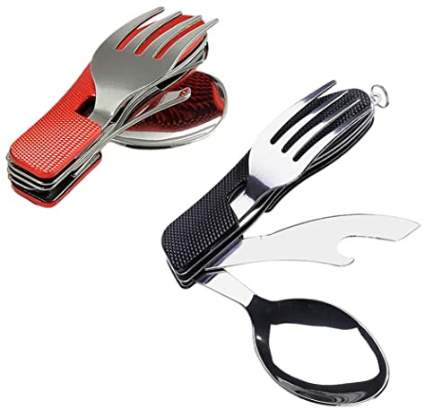 Stainless Folding Cutlery Detachable 4 in 1 Tableware Camping Outdoor Flatware Set for Travel 2PCS
