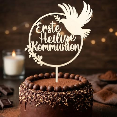Erstkommunion Tortendeko, Erste Heilige Kommunion Cake Topper Kuchen Deko Torten Topper aus Holz, Erstkommunion Deko Junge Mädchen