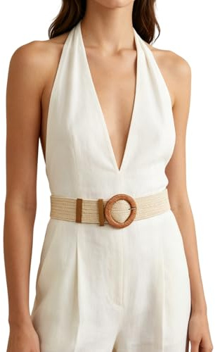 MILAKOO Ceinture Femme Tressée Été Effet Paille Boucle Ronde Carrée Réglable Ceinture Décontractée pour Plage et Vacances
