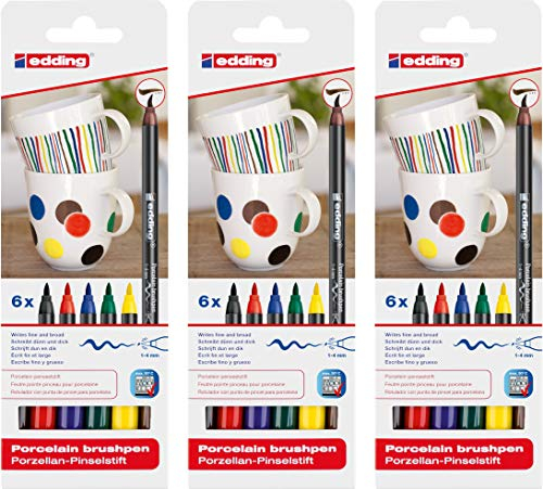 edding 3er Pack 4-4200-6 Porzellan-Pinselstift 4200, 1-4 mm, sortiert