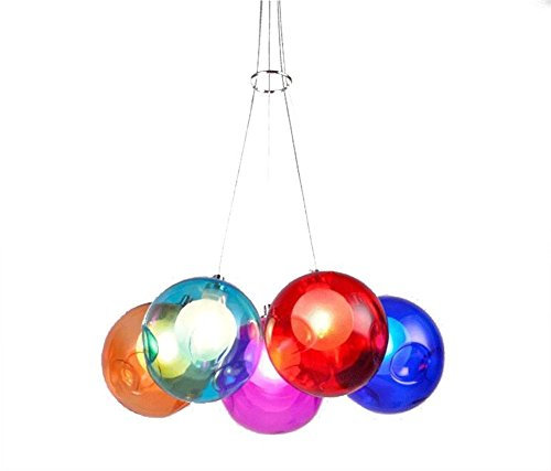 KAIRRY Kronleuchter Pendel Leuchter Hängeleuchte Pendelleuchte Farbige Bubble Ball Lampe Glas Esszimmerlampe Für Mehrflammige Leuchten Buntglas Höhenverstellbare 100CM (Color : 5 Head)