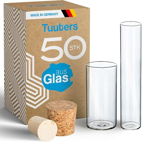 Tuuters Reagenzgläser mit Korken 50 Stück für kleine Gastgeschenke Mandeln zur Hochzeit Taufe Kommunion (100 x Ø20mm)