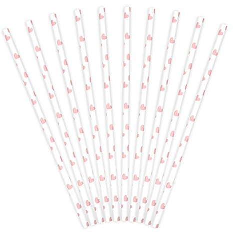Premium Weddings Papierstrohhalme Herzen rosa 10 Stück - Papier-Trinkhalme Strohhalme Papier Trinkhalme Papier Papierhalme Herzen rosa