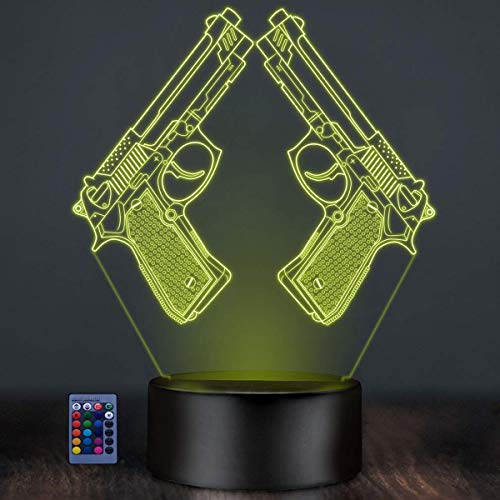HPBN8 Ltd Kreative 3D Pistole Waffe Nacht Licht Lampe Fernbedienung USB Power 7/16 Farben 3D LED Lampe Formen Schlafzimmer Geburtstag Weihnachten Geschenke