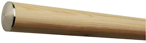 TIBU Kiefer Fichte Tanne Holz Handlauf Geländer 30-500cm Wandhandlauf Wand Treppe mit Edelstahl Enden, Länge 1200 mm / 120 cm / 1,2 m und Enden leicht gewölbte Edelstahlkappe