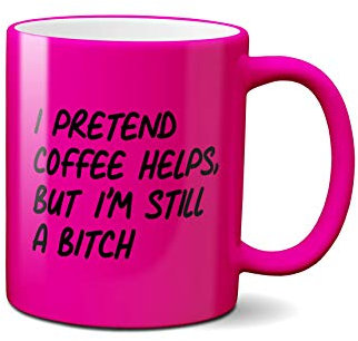 I Pretend Coffee Helps Mug- Funny Novelty Joke Present Gift Ideas Secret Santa Ceramic Handle Idea Heavy Duty Handle Dishwasher and Microwave Safe Quality