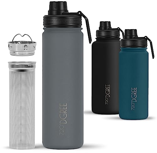 720°DGREE Edelstahl Thermo Trinkflasche 710ml “noLimit” +Früchtebehälter - Auslaufsicher, Kohlensäure geeignet, BPA-Frei - Isolierflasche mit Schraubverschluss für Sport, Fahrrad, Fitness +Sportdeckel