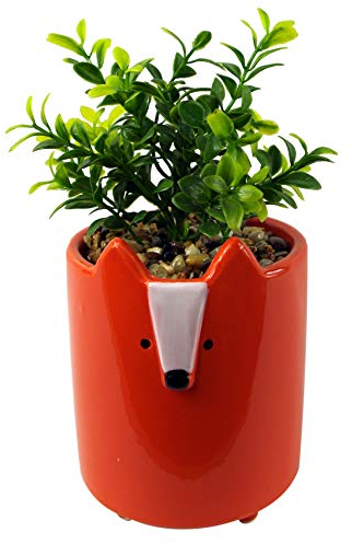 Leaf Pot de Fleurs en céramique en Forme d'animaux, Motif Renard Orange, 20 cm
