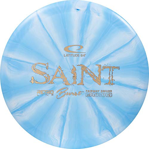 Latitude 64 Retro Burst Saint Disc Golf Distanztreiber | Frisbee Golf Distanztreiber | 170 g Plus | Anfängerfreundlich, einfach zu werfen, Stempelfarbe und Burst-Muster variieren (blau)