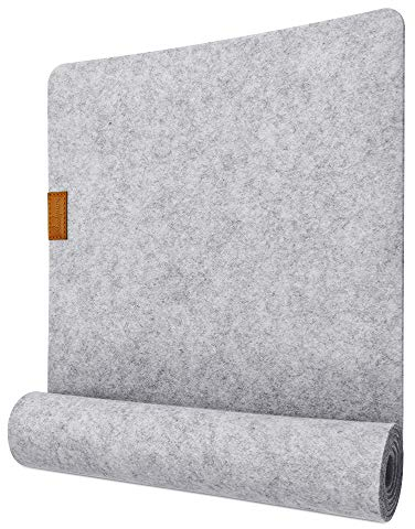 Tischläufer aus Filz - Tisch Filzläufer 100x30cm - Skandinavischer Tischband Deko - Filz Tischdecke mit Lederetiketten Geeignet für Küche, Drinnen und Draußen (Hellgrau)