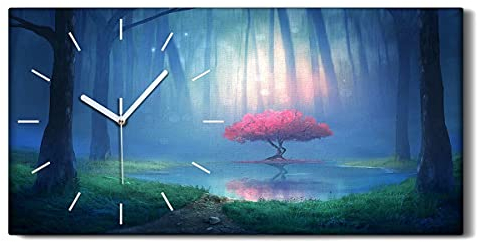 Coloray Uhr auf Leinwand - Weiße Hände - Segeltuch Dekoration Wand Uhr Ohne Tickendes Geräusc Wohnzimmer Kunst - Kirschbaum im Wald