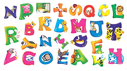 tooloflife Alphabet-ABC-Wandsticker für Kinder, abnehmbare Wandaufkleber, buntes Tier-Alphabet, für Kinderzimmer, Schlafzimmer, Wohnzimmer
