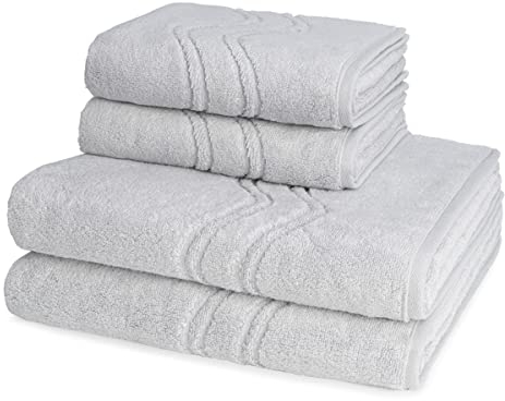 Ross - 4 teiliges Frottier-Set - Cashmere Feeling (2 X Handtuch 2 X Duschtuch im Set) - 520 g/m2 - Baumwolle - Walkfrottee - saugstark - weich und flauschig - Chrom