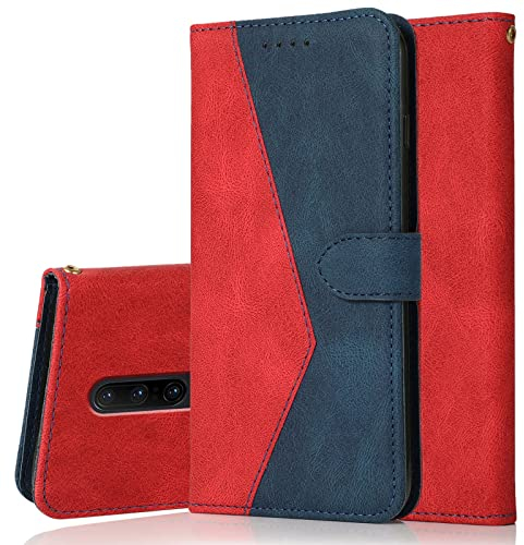 Radoo Kompatibel mit OnePlus 7T Pro/OnePlus 7 Pro Hülle, PU Leder Tasche Case Klappbar Handyhülle mit [Kartenfach] [Magnet] Cover Flip Case 360 Grad Rundum Komplett-Schutz Klapphülle (Rot Blau)