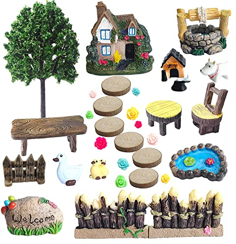KKSTY Fairy Garden Accessories, Fairies Welcome Garden Kit, 32pcs Miniature Fairy Garden Ornament for Christmas Decoration Fairy Garden Potted Plant Desk Decor