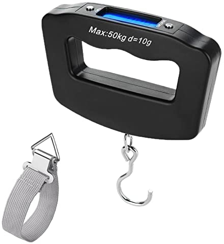 Gepäckwaage, 50 kg, elektronische Hängewaage, Kofferwaage mit Hintergrundbeleuchtung, LCD-Display, Fischwaage mit Haken für Reisen, Outdoor, Zuhause
