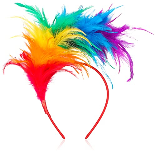 Bunt Feder Stirnband Fascinator Stirnbänder Cosplay Haarband Karneval Party Kopfschmuck Regenbogen Feder Haarreif Feder Kopfbedeckung Kostüm für Ostertag Hochzeit Halloween Party