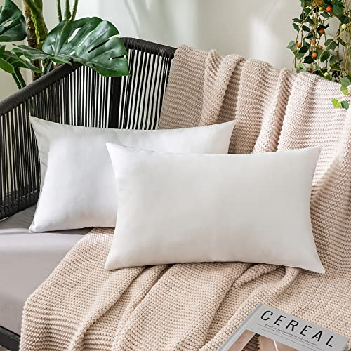 MIULEE 2er Set Wasserdicht Kissenbezug Outdoor Sofakissen Dekokissen Modern Kissenbezüge Dekorativ Kissenhülle Deko aus Polyster Leinen-Optik für Garten Sofa Wohnzimmer Bett 40x60 cm Weiß
