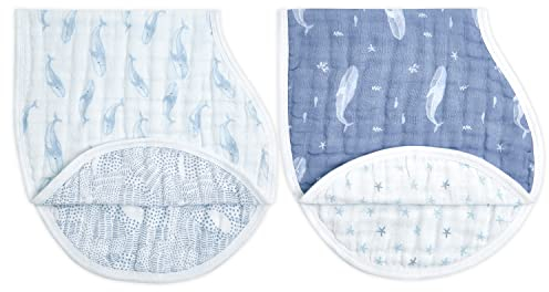 aden + anais Burpy Lätzchen, 100% Bio-Baumwolle, Musselin, weich, saugfähig, 4 Schichten, Mehrzweck-Spucktuch und Lätzchen, 57,1 x 27,9 cm, 2 Stück, Oceanic