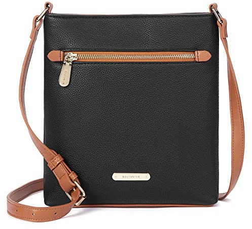 BOSTANTEN Umhängetasche Damen Mittelgroß, PU Leder Crossbody Schultertasche, Umhänge Tasche Handtasche Damen Umhängetasche Elegant Schwarz Braun