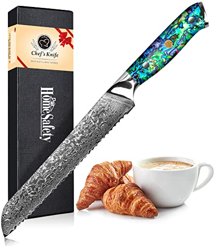 Home Safety Couteau Pain Damas, 20,5cm Couteau Cuisine Dentelée Professionnel, Couteau à Pain Tranchant Acier Inox avec Manche Ergonomique