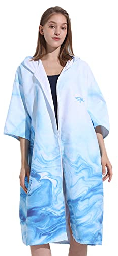 LumiSyne Umziehhilfe Mit Kapuze Damen Herren, Mode Gedruckte, Stil Mit Reißverschluss, Schnelltrocknend Mikrofaser, Leicht Kompakt Bademantel, Strandtuch, Handtuch Poncho Für Schwimmen Surfing Reisen