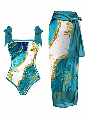 LAOSU Maillot De Bain Une Pièce avec Plage Cover Up,D'Été Maillot De Bain 2 Pièces Femme Enceinte,Bikini Push Up Femme,Maillot Marron,Maillot De Bain Croisé Devant,Maillot avec Bouée Intégrée