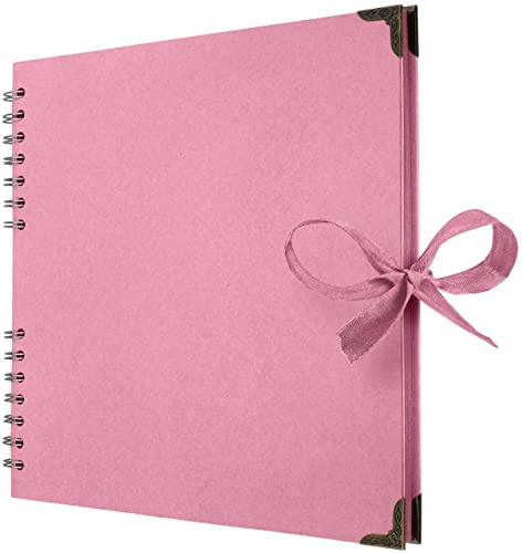 Bstorify 25.4 x 25.4 Cm Scrapbook Album 70 Pages Pink | Thick Kraft Paper Corner Protectors - Ideal for Your Scrapbooking, Art & Craft Projects (Pink, 25.4 x 25.4 Cm)