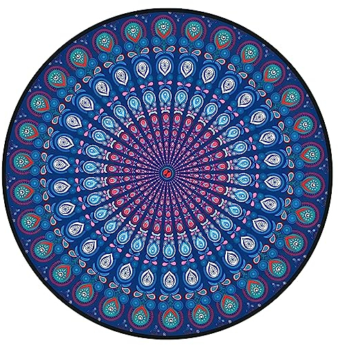 Taozoey Runder Wandteppich, Strandtuch Mandala, Tischdecke Boho, Wandtuch Mandala, Bohemian, Hippie, Aufwendig, Indisch, 150 x 150 cm, Blau