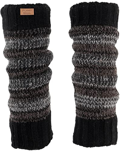 GURU SHOP Wollstulpen aus Nepal, Beinstulpen aus Schurwolle Ton in Ton - Grau/braun, Herren/Damen, Synthetisch