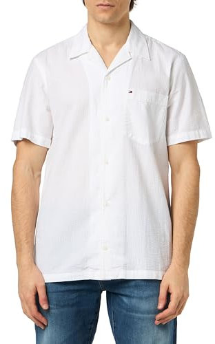Tommy Hilfiger Polo Manches Courtes Homme Seersucker Solid Shirt Basique, Blanc (Optic White), XL